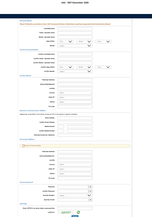UGC NET December 2025 online registration form page.webp