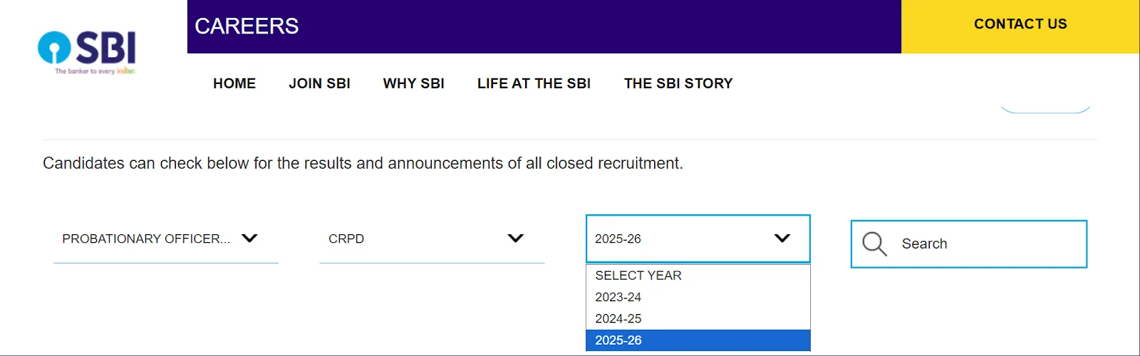 Select the display on the screen after declaration year of Examination.webp