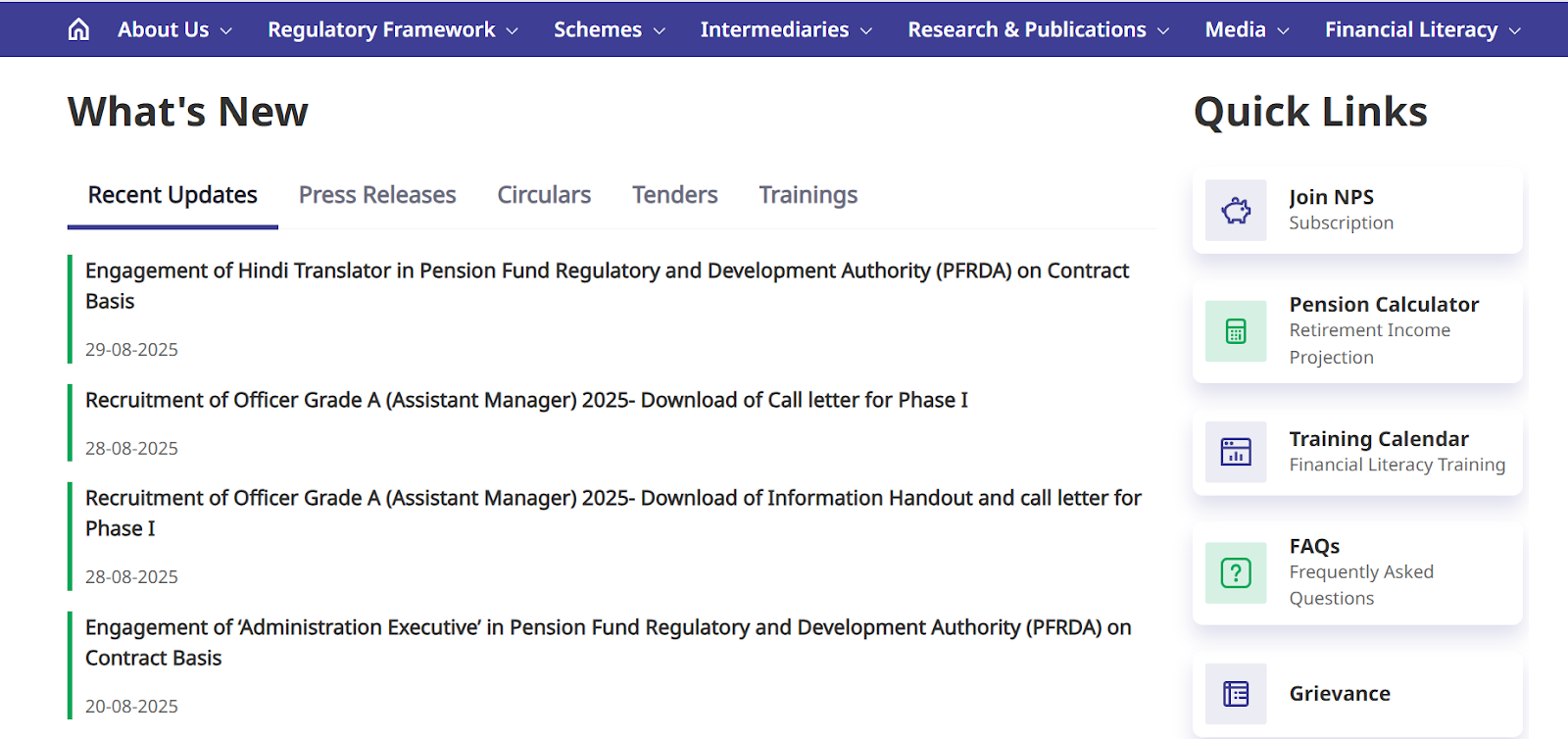 PFRDA 2025 Recruitment Updates and Quick links for NPS.png