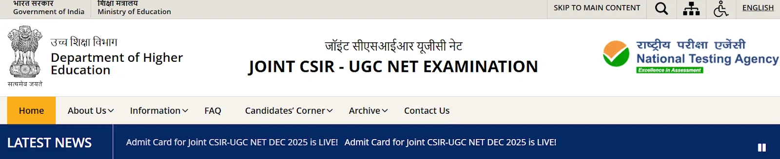 Click on the Admit Card for the Joint CSIR-UGC NET Examination.webp
