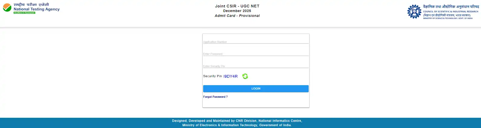 CSIR UGC NET Dec 2025 admit card login page.webp