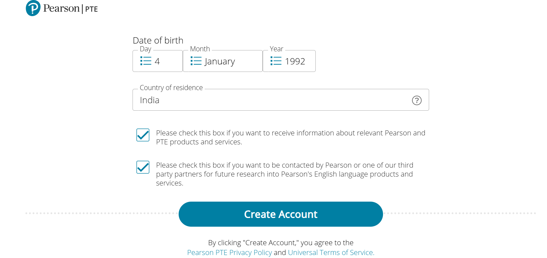 PTE create account form with DOB and country.png