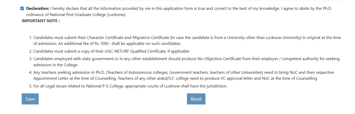 National PG College Declaration Section and Save.webp