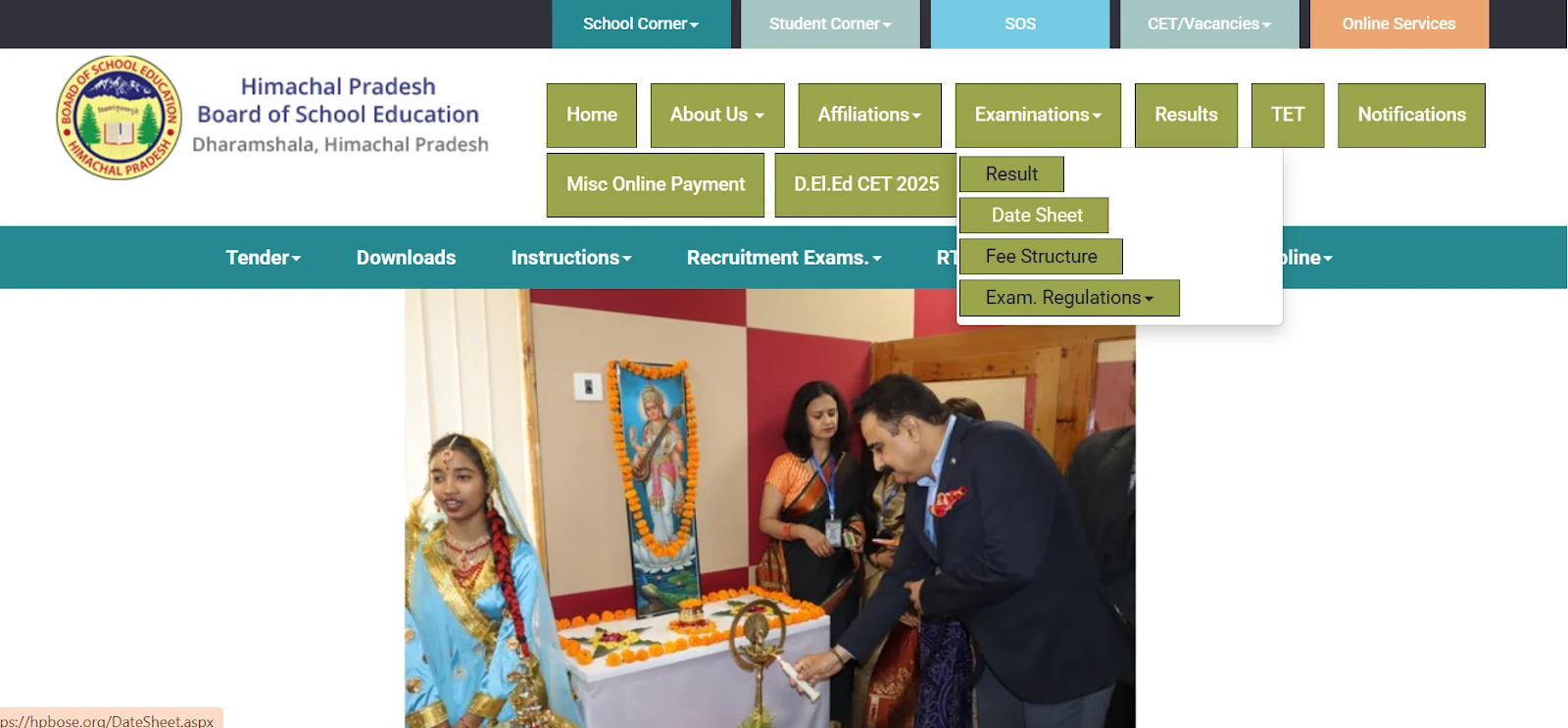 HPBOSE website menu with date sheet options.webp