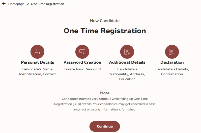 SSC One Time Registration Page