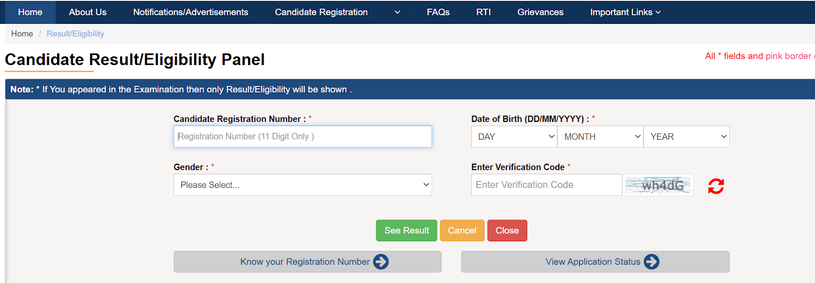 UPSSSC candidate result eligibility panel form page.webp