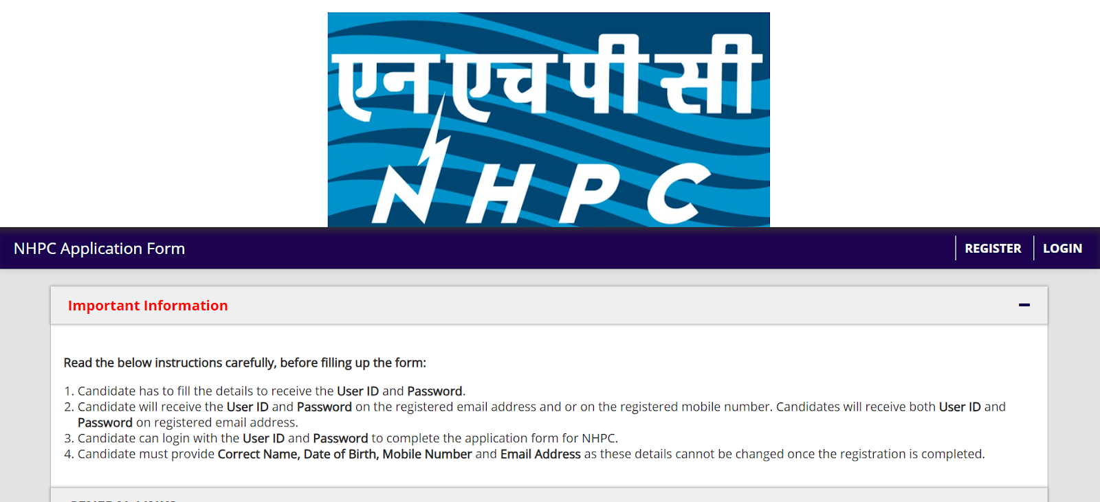 NHPC Register and Login Page.png