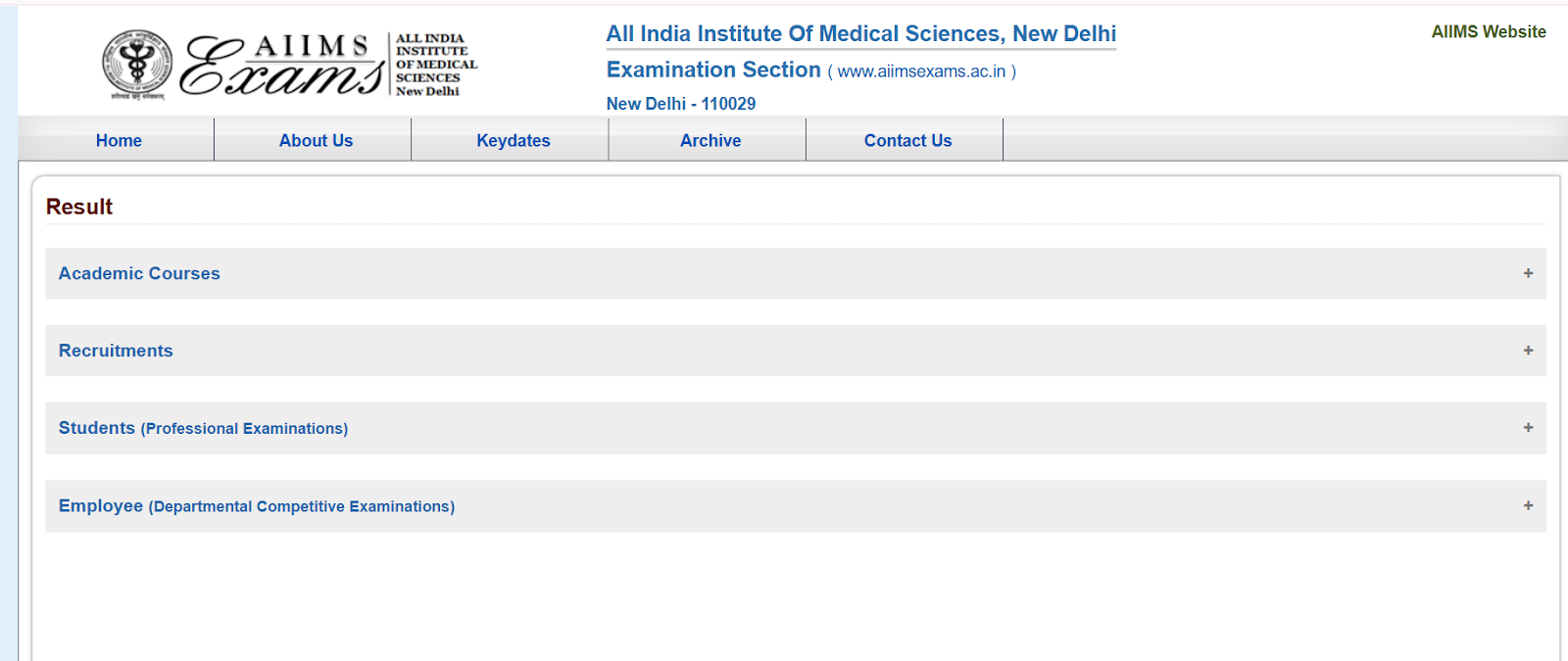 AIIMS Exam Results Portal.png