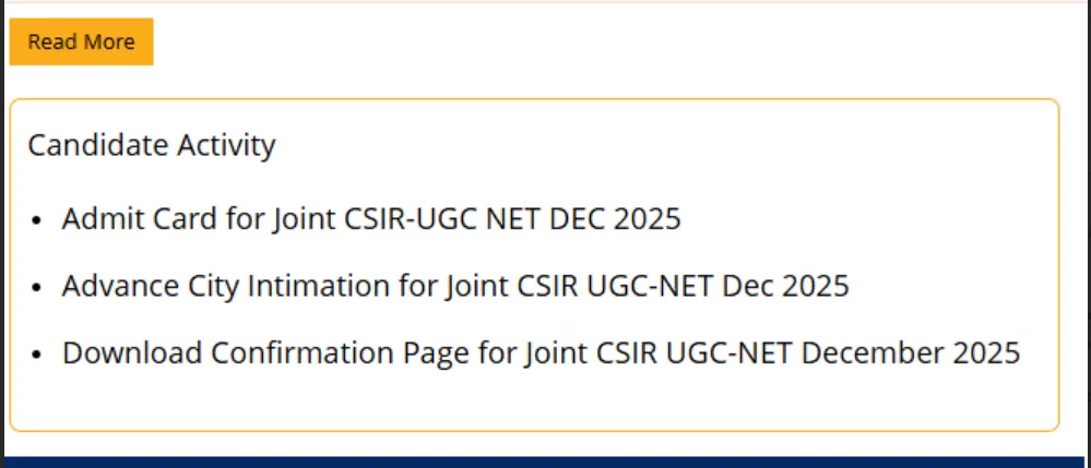 CSIR UGC NET Dec 2025 candidate activity options.webp