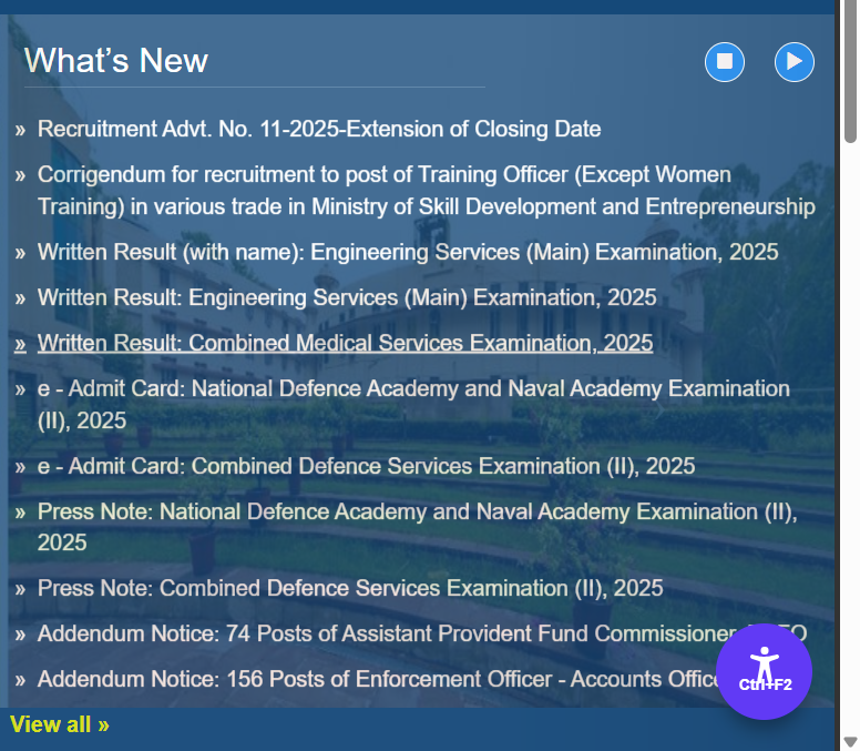 UPSC 2025 notifications and exam updates in What's New section.png
