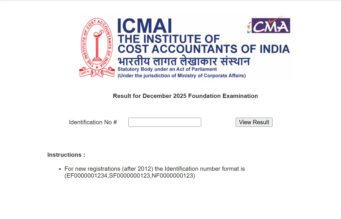 ICMAI December 2025 Foundation exam result login page.webp